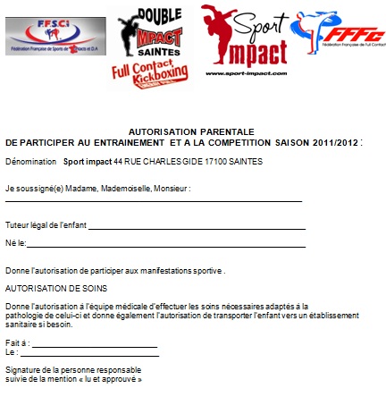 Autorisation parentale du club